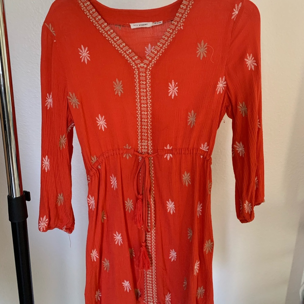 Orange tie dress 3/4 sleeves